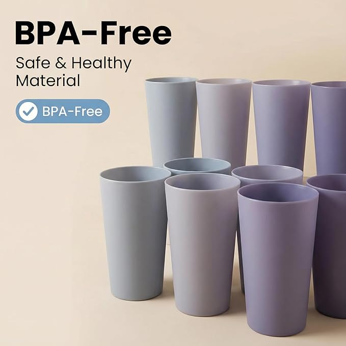 32 oz Plastic Cups Reusable, Unbreakable Plastic Tumblers set of 8, BPA Free Durability & Dishwasher Safe Eco-Friendly Drinks Cup for Kitchen, Home, Office, Outdoor (Grey Stone)