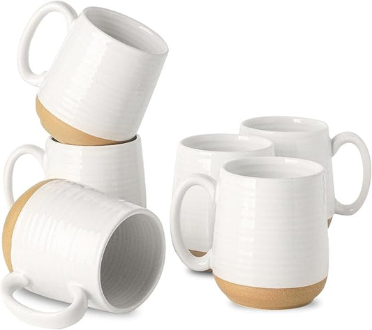 HASENSE Ceramic Coffee Mugs White,15oz Coffee Mugs Set of 6 with Handle, Large Coffee Cups for Latte, Tea, Cocoa and Hot Chocolate,Coffee Mugs for Men and Women, Microwave and Dishwasher Safe, White