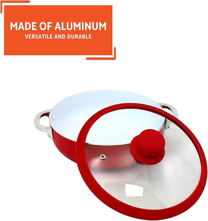 IMUSA USA 3.2Qt Red Ceramic Nonstick Caldero (Dutch Oven) with Silicone Rim & Glass Lid