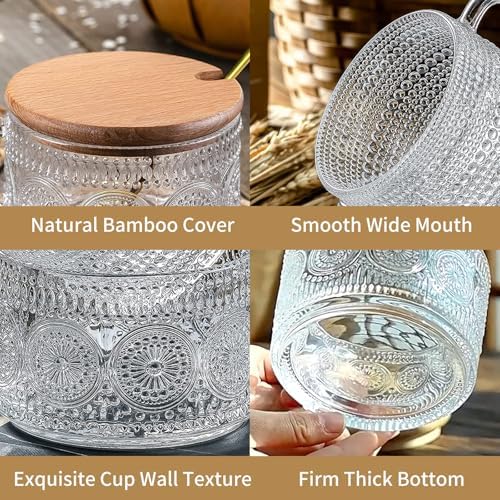 DOPUDO Vintage Glass Coffee Mugs,Overnight Oats Containers With Lids,Glass Cup With Sealed Lid and Spoon,Glass Coffee Mugs,Coffee Bar Accessories,Ideal for Cappuccino, Latte(6-Pack,14oz)