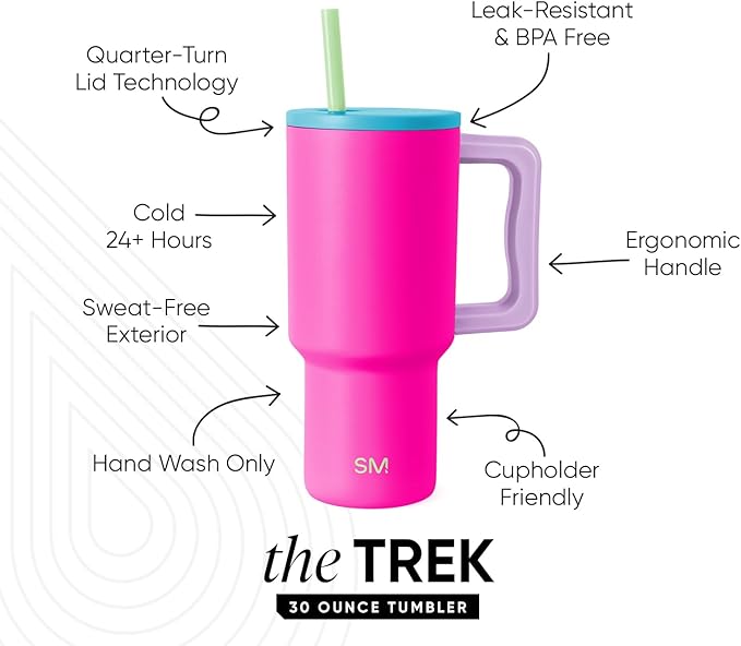 Simple Modern 30 oz Trek Tumbler with Handle and Straw Lid | Cup Holder Friendly Insulated Stainless Steel Travel Mug | 80s Mix (Pack of 12)