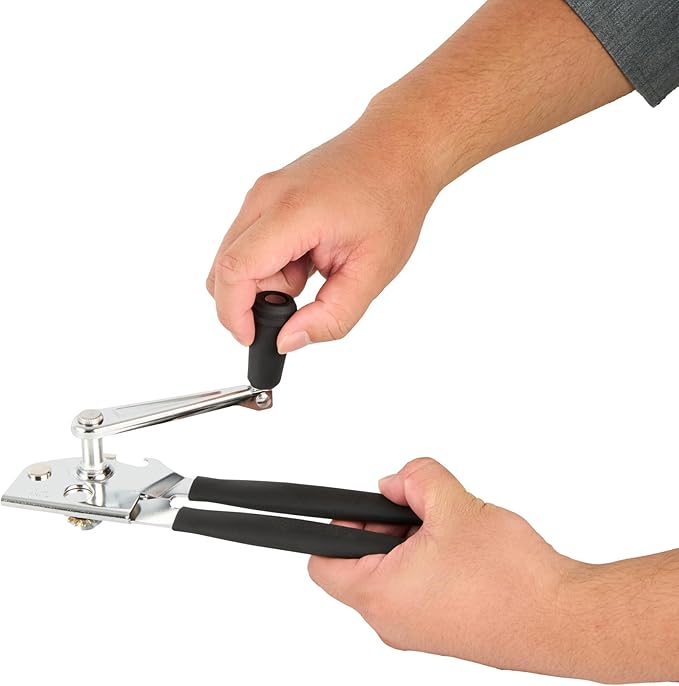 Restaurantware Stainless Steel Magnetic Manual Can Opener - 36 Pack - German Standard Black Crank Can Opener with Magnet, Ergonomic Handle, Non-Slip- Heavy-Duty Hand Can Opener, Easy Turn, Sharp Blade