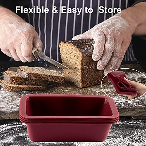 Nalchios Silicone Mini Loaf Pan Set of 4, Non-Stick Easy Release Rectangle Cake Pan for Baking Bread, Flexible BPA Free Baking Mold and Bread Mold, Toast Pan, Brownie Loaf Pan, Cake Mold