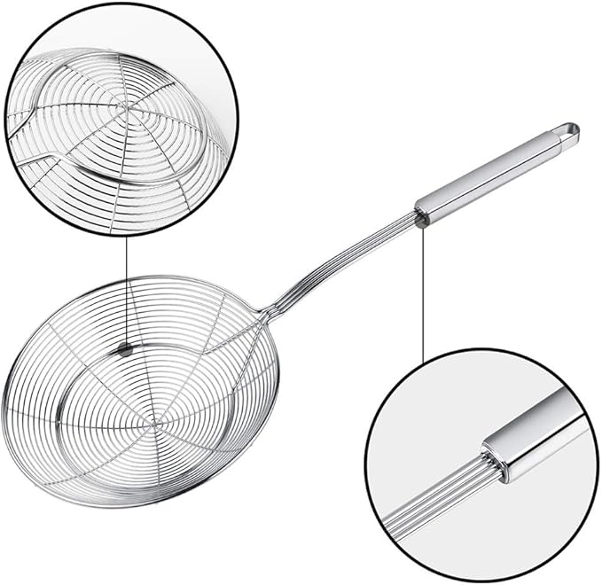 Spider Strainer Skimmer, Swify Stainless Steel Asian Strainer Ladle Frying Spoon with Handle for Kitchen Deep Fryer, Pasta, Spaghetti, Noodle, 7 Inch