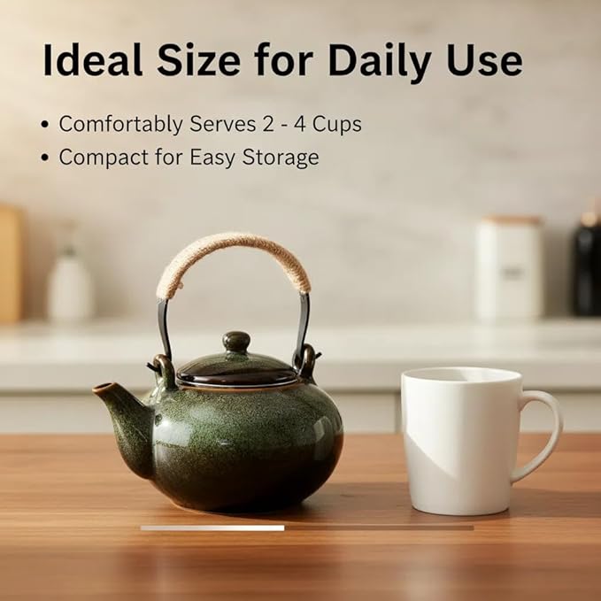Japanese Teapot with Infuser Ceramic Tea Pot with Removable Stainless Steel Fliter for Loose Tea 25 OZ/750ml Teapots for Tea Coffee Milk Herbal tea for Office Home Men Women as Gift,green