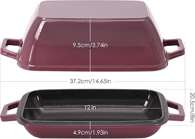 Oval Cast Iron Dutch Oven for Bread Baking 12x8 Inch Enameled Bread Pan with Lid 6QT Cast Iron Bread Dutch Oven for Sourdough，Magenta