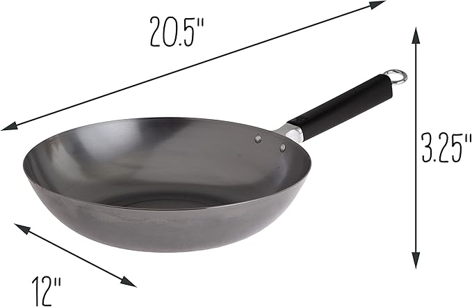JOYCE CHEN Professional Series 12-Inch Carbon Steel Stir Fry Pan with Phenolic Handle