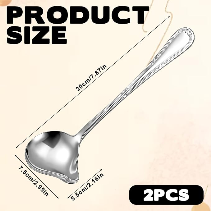 2Pcs Gravy Spoon Ladle Small Ladle with Pouring Spout, 7.9 Inch Stainless Steel Saucier Sauce Soup Spoon for Spooning Gravies Sauces Dressings
