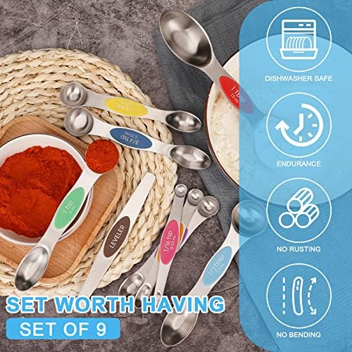 Aovchei 9 PCS MultiColor Magnetic Measuring Spoons Set