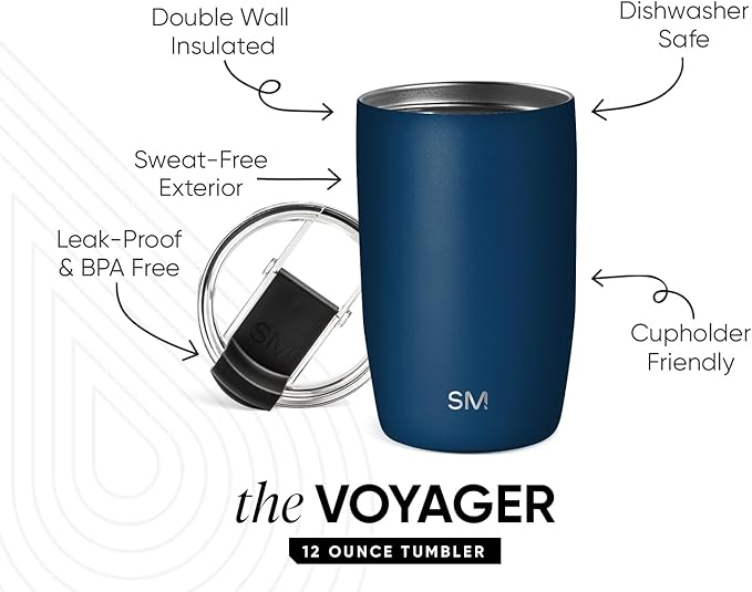 Simple Modern Voyager Tumbler with Flip Lid | Travel Coffee Mug | Insulated Stainless Steel Cold Brew Iced or Hot Coffee Cup | Gifts for Women Men Her Him | 12oz, Slumberland