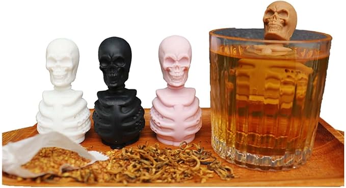 2 Skull Tea Infusers for Loose Tea, Food Grade Silicone Hot Tea Strainers for More Enjoyable Tea Times with Friends and Family(Black and Brown)