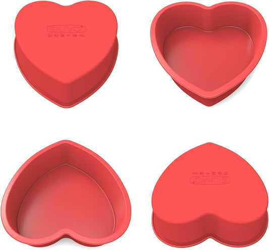 SILIVO 6 Inch Heart Cake Pans (4 Pack) - Nonstick Silicone Heart Shaped Cake Pans for Brownies and Cakes