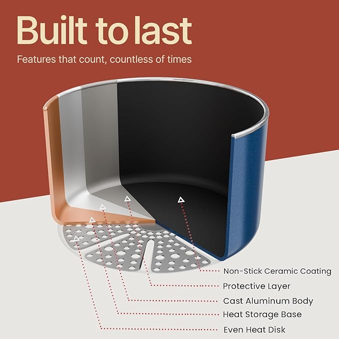Bakken 3 Quart Ceramic Coated Stock Pot with Lid, Easy to Clean Nonstick Pot, Tempered Glass Lid, Riveted Stainless Steel Handles, Oven Safe Up To 500°F, PTFE & PFAS Free, All Stove Compatible, Blue