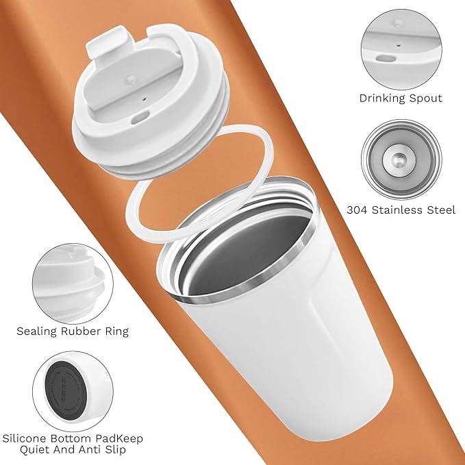 Travel Coffee Mugs Leak-Proof, Reusable Coffee Cups with Lids, Stainless Steel Vacuum Insulated Coffee Tumblers, Thermal Insulation Cups for Men and Women Hot & Cold Drinks(2nd-White, 17OZ)