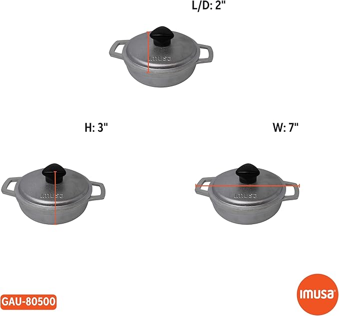 IMUSA USA 4 Piece 0.5Qt Traditional Colombian Mini Calderos (Dutch Oven) for Cooking and Serving, Silver