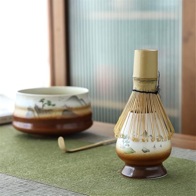 Matcha Tea Whisk Holder Ceramic Holder for Bamboo Matcha Chasen fit for Matcha Chasen Tea Set Accessories (Sakura A)
