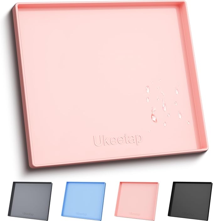 Extra Thick Silicone Mat Waterproof with Raised Edge 22" x 19", Under Sink Mat for Kitchen & Bathroom, Kitchen Cabinet Liner, Multi-Purpose for Storage & Protection, Pink