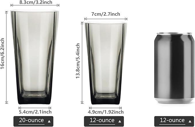 Top-spring 20-Ounce Reusable Plastic Water Tumbler, Clear Shatterproof Drinking Glasses, BPA Free, Set of 6 (20 Oz, Gray) | Reusable, Clear, Shatterproof, Drinking Glasses, BPA Free, 20 Oz