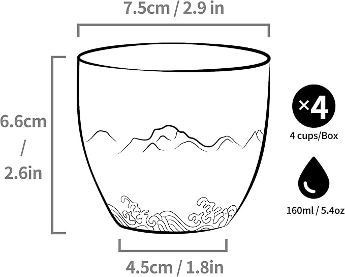 TEANAGOO Japanese Tea Cups, Chinese Tea Cup, 7.2Oz / 205 Ml, Japanese Tea Cup for Adults, Chinese Tea Cups no Handles, Japanese Cups, Asian Tea Cups Matcha Cup, Gradient Navy Black, 4 Pcs/Box, H24
