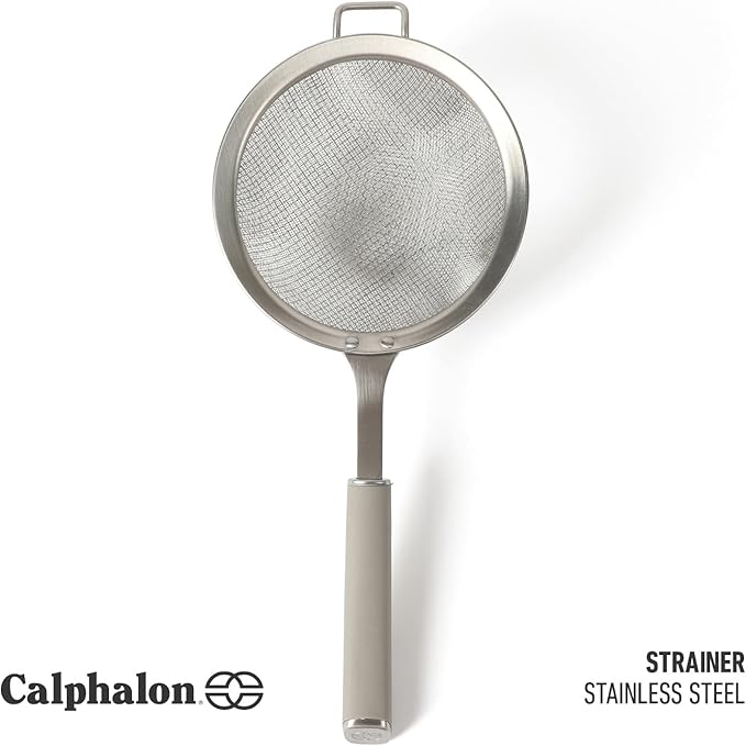 Calphalon Edge Stainless Steel Strainer w/Thermoplastic Rubber Handle - Taupe