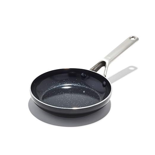 OXO Agility Series 8" Frying Pan Skillet, Ceramic Nonstick Cookware PFAS-Free, Induction Suitable, Quick Even Heating, Stainless Steel Handle, Chip-Free Rims, Dishwasher and Oven Safe, Black