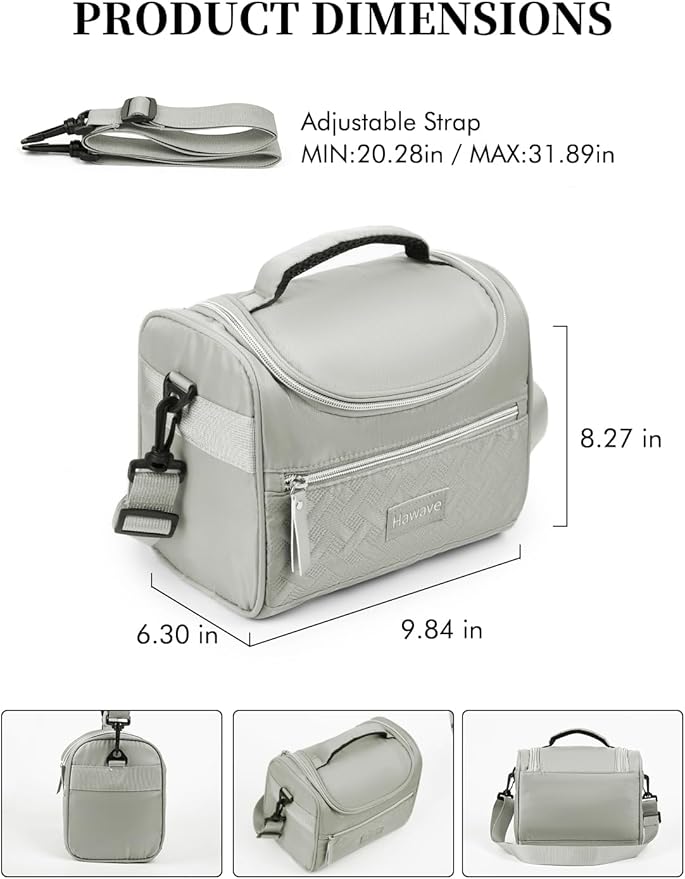 Lunch Bag for Women Men Adult Insulated Lunch Box, Leakproof Lunch Cooler Bag with Front Pocket & Adjustable Shoulder Strap, Reusable Large Lunch Tote Bag for Work Office Travel Picnic, Grey