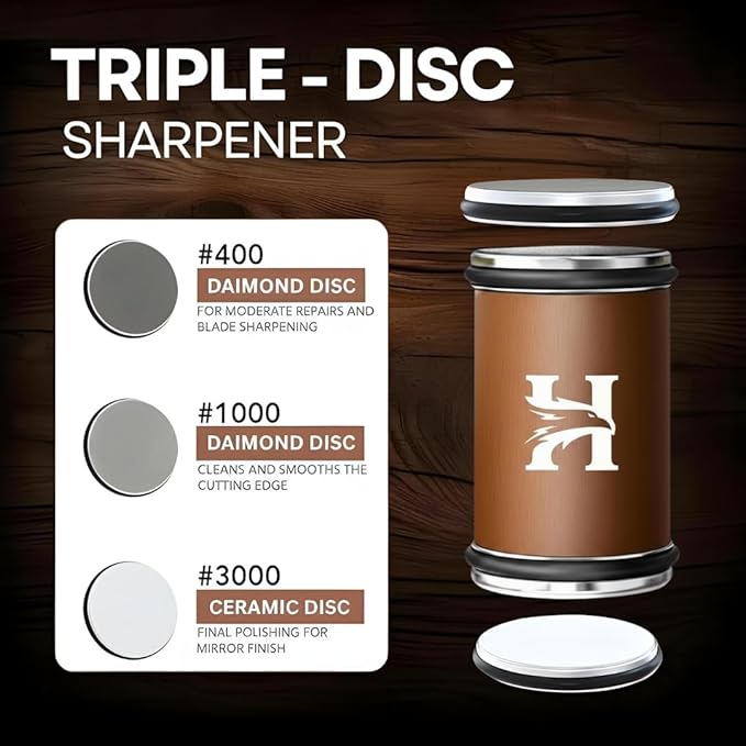 5 Angles High Carbon Stainless Steel Rolling Knife Sharpener with 400, 1000 & 3000 Replacement Discs - Blunt Knife Sharpening Kit with 12°, 15°, 17°, 19° and 22° Sharpening for Kitchen & Chef's Knives