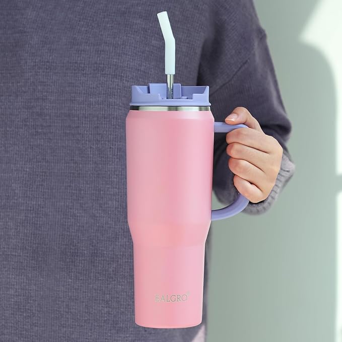50 oz Tumbler with Handle, Insulated Tumblers with Lid and Straw, Large Metal Sports Water Bottle Jug, Thermal Stainless Steel Travel Coffee Mug Cup, Red