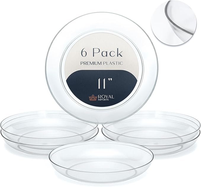 Royal Imports 11" Clear Plastic Saucer Plant Drip Tray, Low Pie Plate, Floral Flower Dish, Wedding, Party, Home and Holiday Decor, 6 Pack