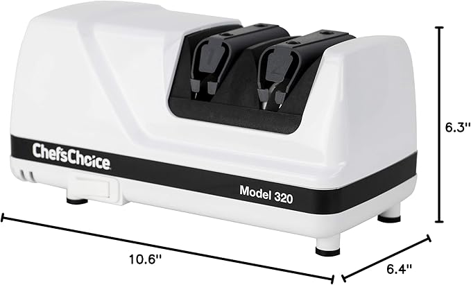Chef'sChoice Professional Electric Knife Sharpeners FlexHone/Strop With 100-Percent Diamond Abrasives And Precision Angle Guides For 20-Degree Straight-Edge and Serrated Knives, 2-Stage, White