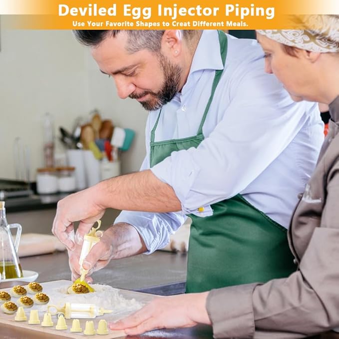 2-Layer Deviled Egg Containers With Lid,36PCS Deviled Egg Tray Carrier with Handl Injector Piping Tool,Portable Stackable Egg Holder Platter Holder Organizer for Refrigerator Party Picnic Travel Event