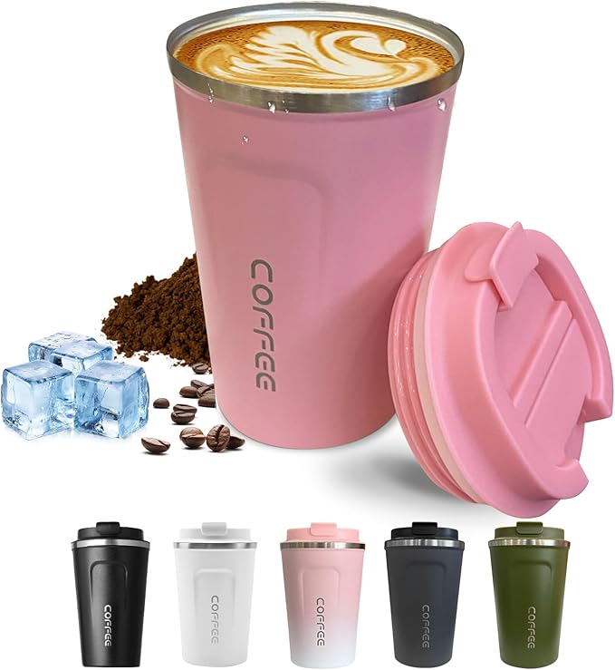 Travel Coffee Mugs Leak-Proof, Reusable Coffee Cups with Lids, Stainless Steel Vacuum Insulated Coffee Tumblers, Thermal Insulation Cups for Men and Women Hot & Cold Drinks(2nd-Pink, 17OZ)