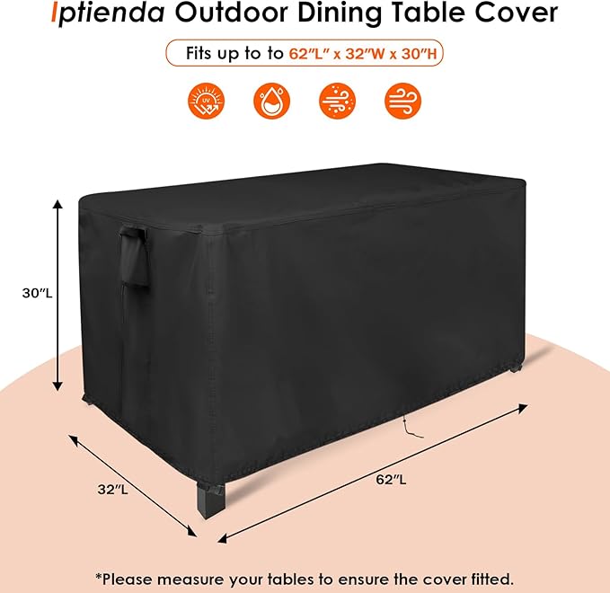 Outdoor Dining Table Cover, 69inch Patio Dining Table Cover Waterproof for 6 Person Kitchen Table,Farmhouse Center Table,Outdoor Furniture, Wooden Table, Metal Table-69"L x 33"W x 30"H