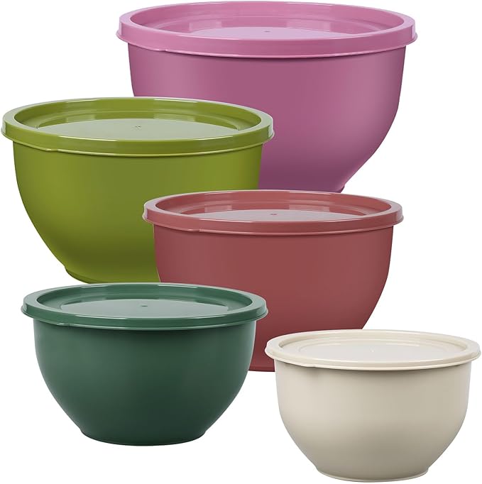 Plastic Mixing Bowls with Lids Set for Kitchen, Nesting Bowls for Mixing, Baking, Prepping, Cooking and Serving Food, Mixing Bowls Dishwasher, Microwave Safe (Purple)