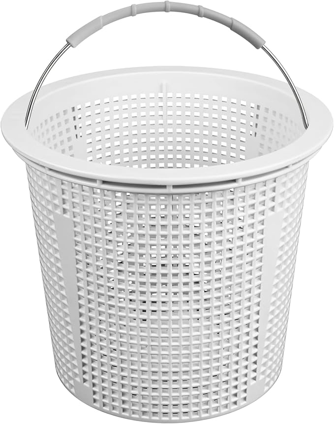 New Heavy Duty 8" Pool Skimmer Basket for Inground Pools Compatible with Pentair 85014500 & S200 Pool Skimmers | Built-in Weighting | 316 Stainless Steel Handle & Rubber Grip, White