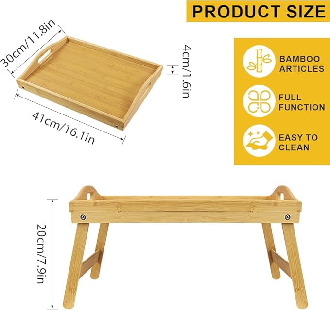Bamboo Bed Tray Table with Folding Legs Set of 2 Foldable Breakfast Tray Portable Serving Table Laptop Snack Drawing Breakfast Trays for Bed (Set of 2)