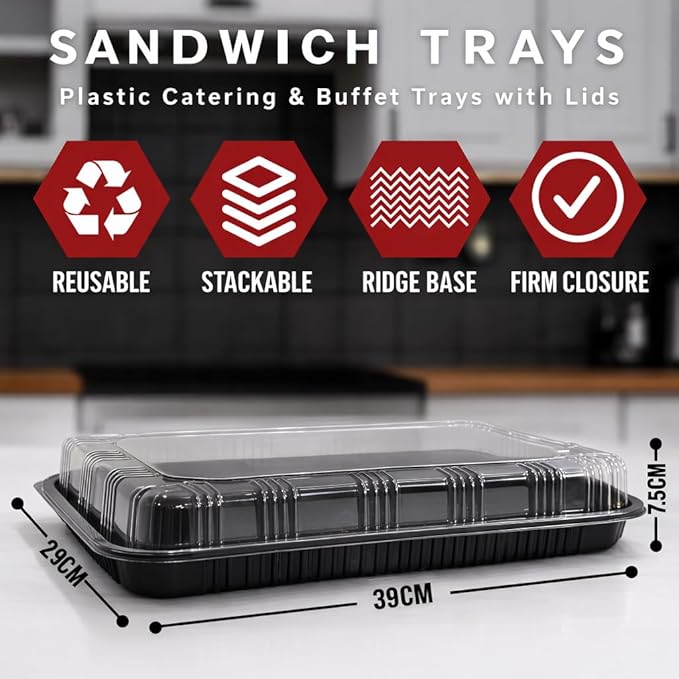 6 Pack Catering Trays with Lid – 15" Serving Trays with Lids - Reusable Serving Platter With Lid for Catering, Buffet, Picnics & Events – Party Trays With Lids (15.35 × 11.42 × 2.95 inch)