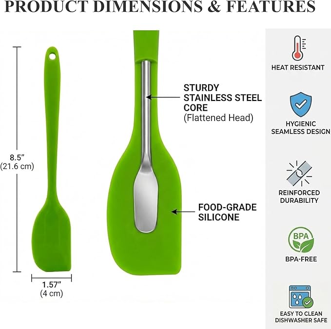 Silicone Spatulas, 8.5 inch Small Rubber Spatula Seamless One Piece Design Heat Resistant Non-Stick Flexible Scrapers Baking Mixing Tool (8 PCS)