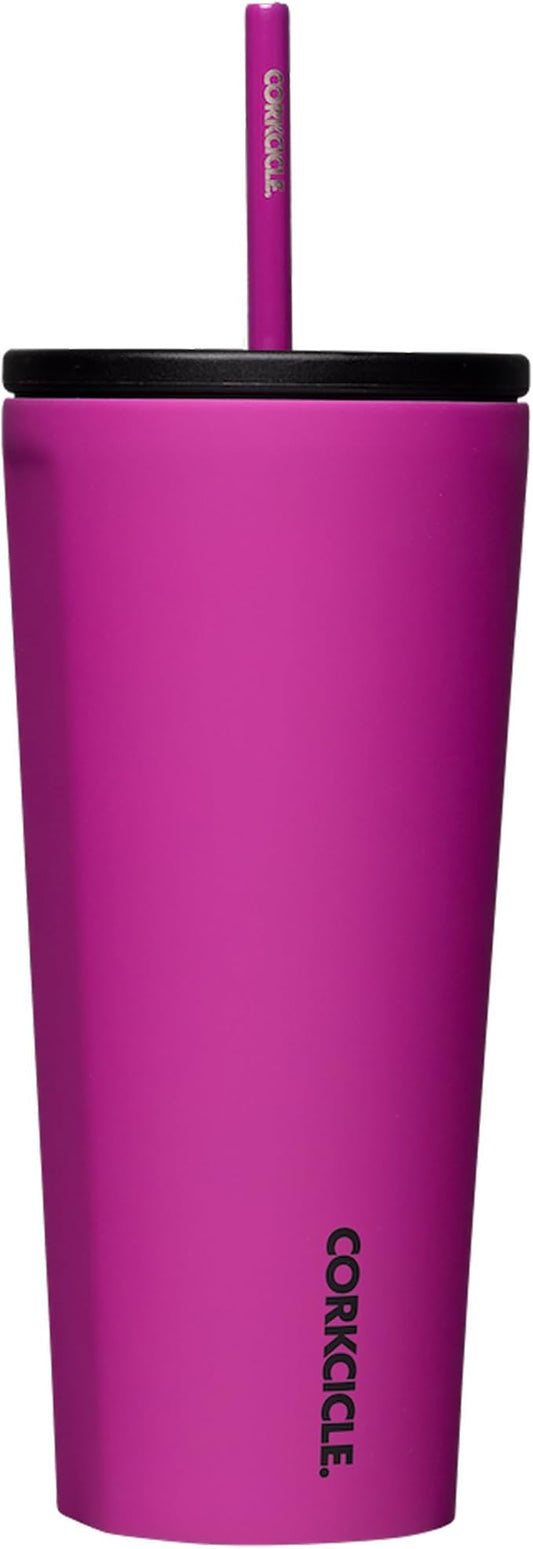 Corkcicle Cold Cup Insulated Tumbler with Straw - Keeps Drinks Cold for 12 Hours - Triple-Insulated Stainless Steel - Leak-Resistant Lid - Summer Drinkware Gift - 24 oz - Berry Punch