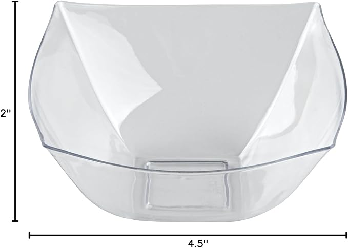 Restaurantware-Moderna 8 Ounce Fancy Plastic Bowls, 10 Square Disposable Salad Bowls - Durable, Heavy-duty, Clear Plastic Bowl, For Warm And Cold Foods