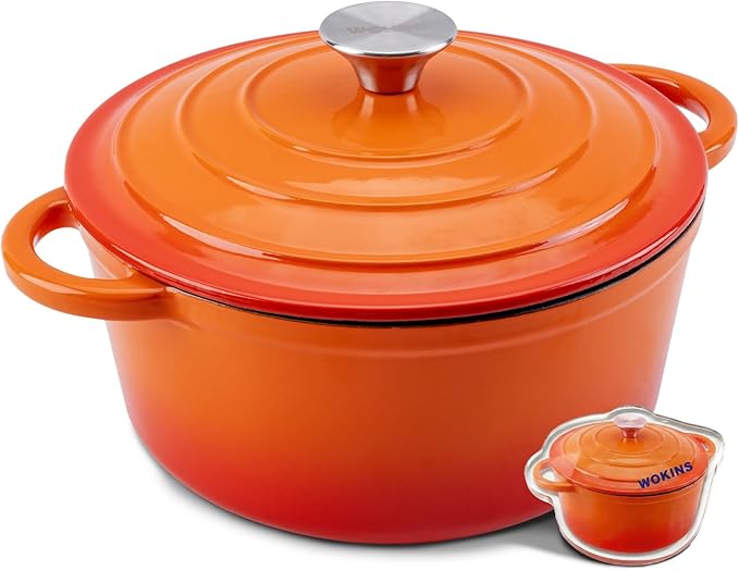 4QT Enameled Cast Iron Dutch Oven Pot with Lid,Heavy-Duty Cookware for Sourdough Bread Baking,Braising,Stews,Roasting,Oven Safe up to 500°F,orange