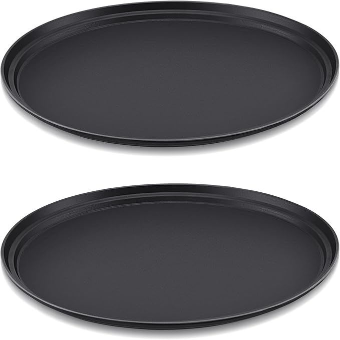 2 Pcs Restaurant Serving Trays PP Plastic Non Slip Rubber Lined Large Oval Tray for Kitchen Dining Room Cafeterias Fast Food Service (27 x 22 Inch,Black)