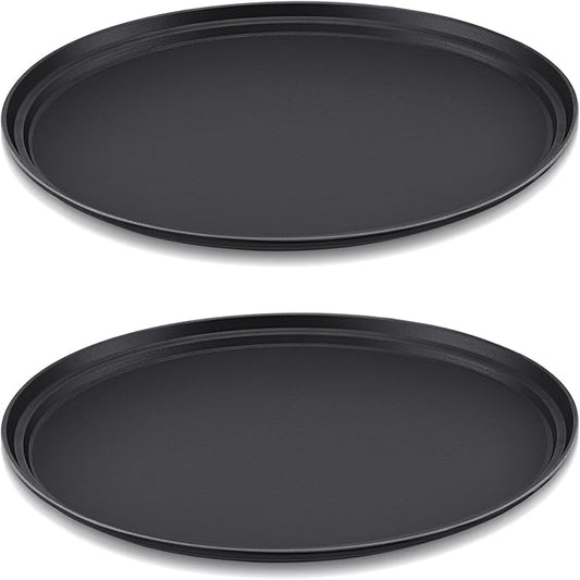 2 Pcs Restaurant Serving Trays PP Plastic Non Slip Rubber Lined Large Oval Tray for Kitchen Dining Room Cafeterias Fast Food Service (27 x 22 Inch,Black)