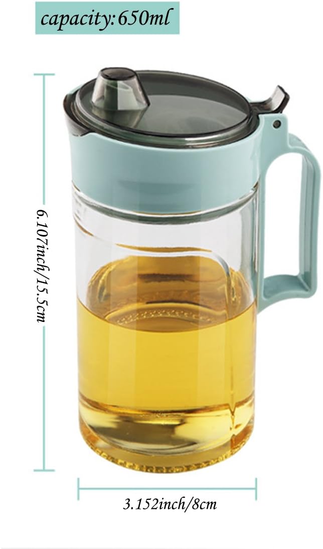 TENTA KITCHEN Olive Oil Vinegar Syrups Bottle Dispenser Cruet - 650ml(22Oz) Oil Bottle Glass With No Drip Plastic Bottle Spout And Protective Cap(Green 1PC)