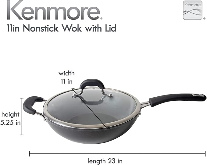 Kenmore Arlington 11" Aluminum Wok W/Lid- Black Diamond
