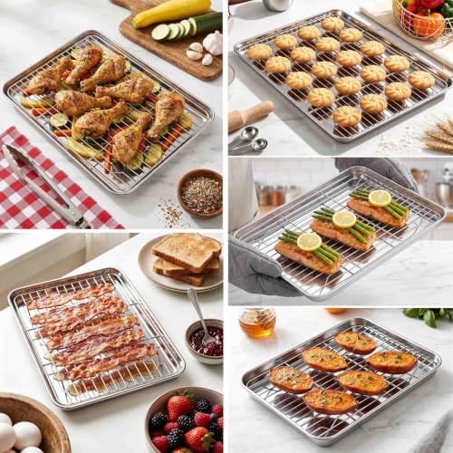 Homikit Baking Sheet with Wire Rack Set (3 Pans + 3 Racks), 16/12/9 Inches