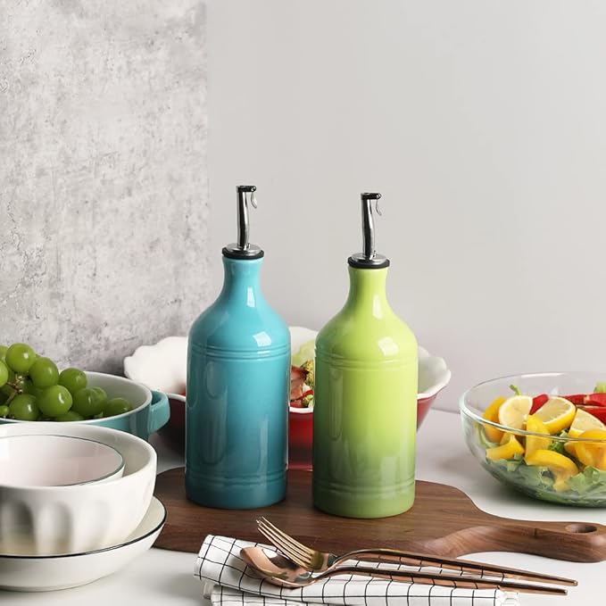 Sweejar Ceramic Olive Oil Dispenser Bottle, Opaque Oil Cruet Protects to Reduce Oxidation, Suitable for Storage Vinegar, Coffee Syrups & Other Liquids, Pack of 1, 15.5 Fl Oz(Gradient Blue)