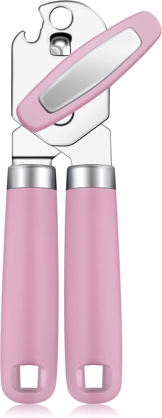 Rainspire Can Opener Manual Handheld Strong Manual Can Opener Smooth Edge Cut, Can Opener Heavy Duty, Comfortable Soft Handle, Built-in Bottle Opener, Pink