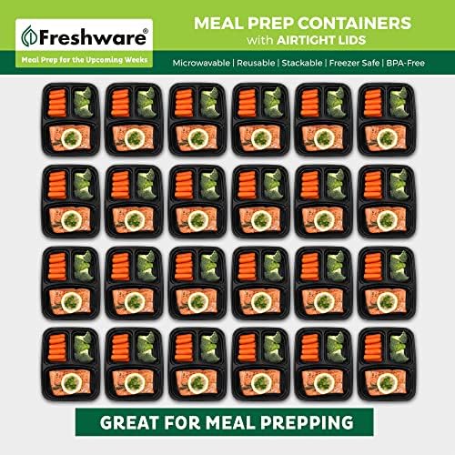 Freshware Meal Prep Containers [150 Pack] 3 Compartment Food Containers with Lids, Bento Box, Stackable, Microwave/Dishwasher Safe (32 oz)