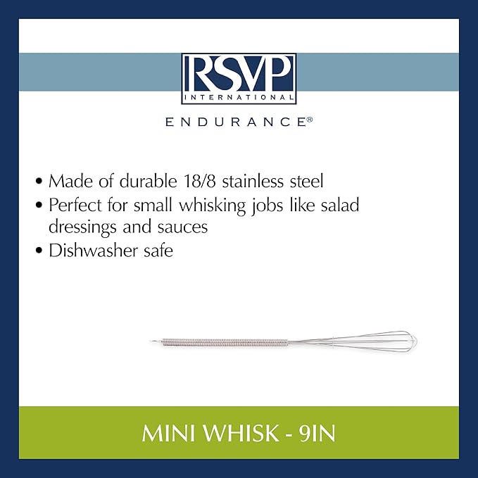 RSVP International Kitchen Tool Collection, Stainless Steel, Dishwasher Safe, Whisk, 9"